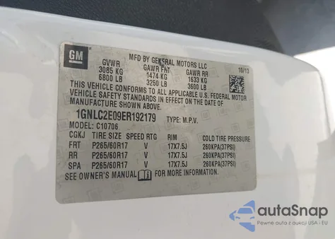 2014 Chevrolet Tahoe Commercial Fleet from USA, damaged, VIN 1GNLC2E09ER192179